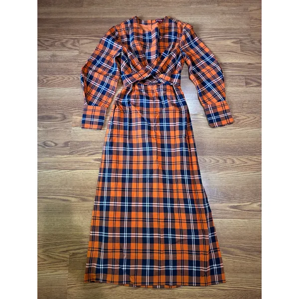 STAUD Crosshill Gingham Midi Dress Open Back Summer Dress Size Small - Image 11