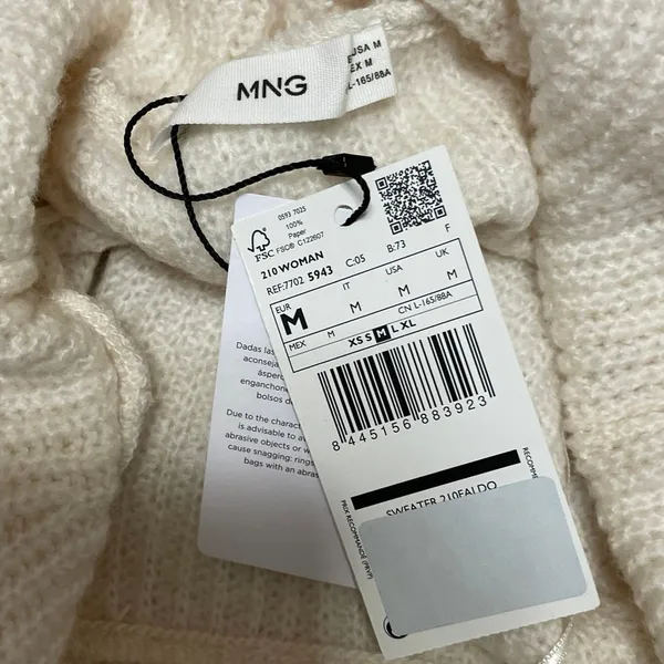 NEW MNG Mango Cream Off The Shoulder Ribbed Knit Long Sleeve Sweater Top Size M - Image 4