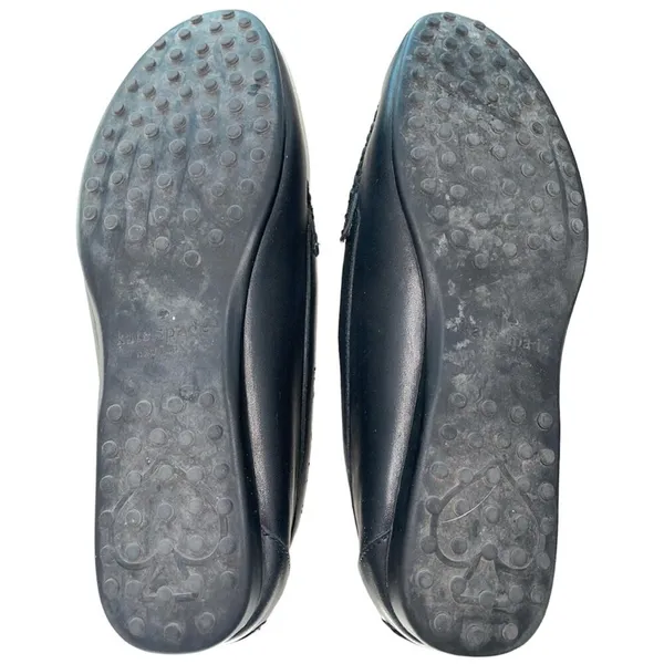 Kate Spade Black Carmen Leather Driving Loafers with Silver Spade Hardware 7B - Image 4