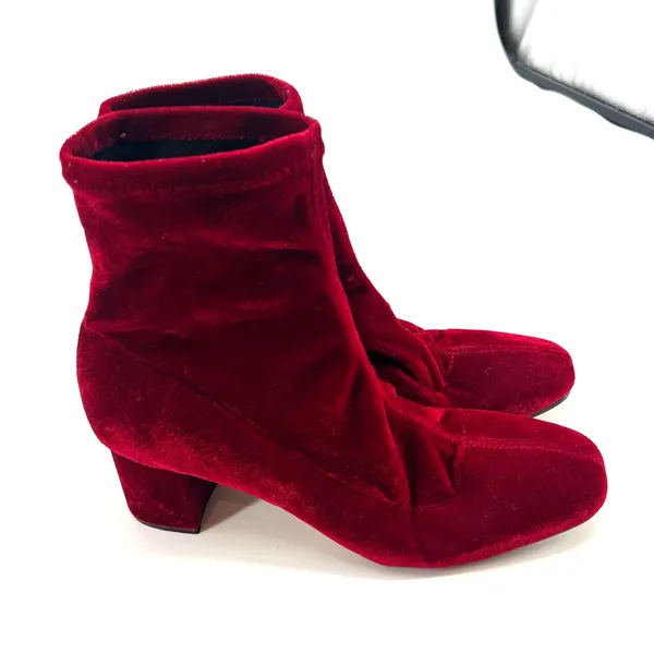 Zara basic Ruby Red Velvet Ankle Boots mid heel stylish stretchy EU 42 / US 11 - Image 2
