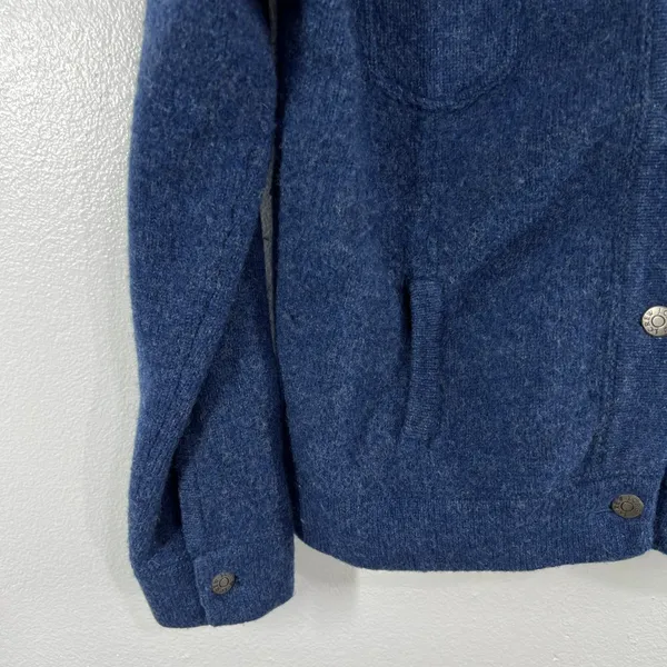 J.Crew Wool Bomber Style Jacket Women's Large‎ Navy Button Front Pocket Coat - Image 5