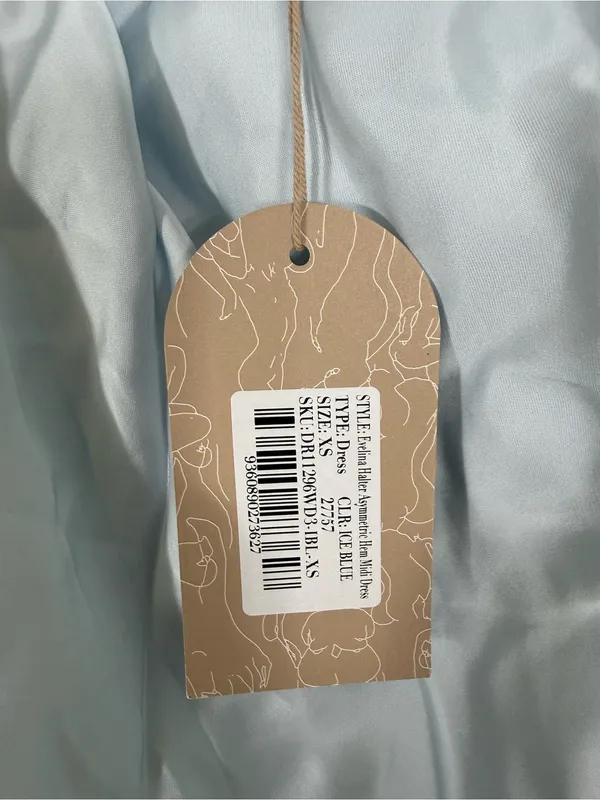 NWT Meshki Evelina Halter Asymmetric Hem Midi Dress Ice Blue Light Blue XS - Image 7
