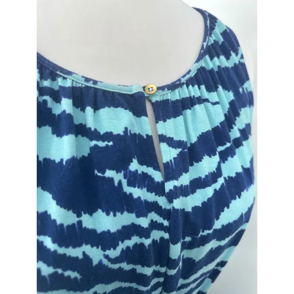Lands' End Womens M 10-12 Blue Zebra Print‎ Sleeveless Belted Knit Midi Dress - Image 7