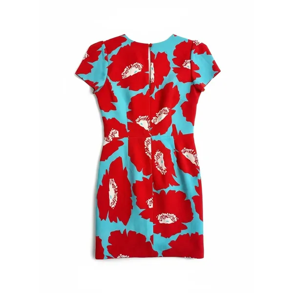 Milly Atalie Floral Print Dress Womens Size 6‎ Blue Red Short Sleeve - Image 3