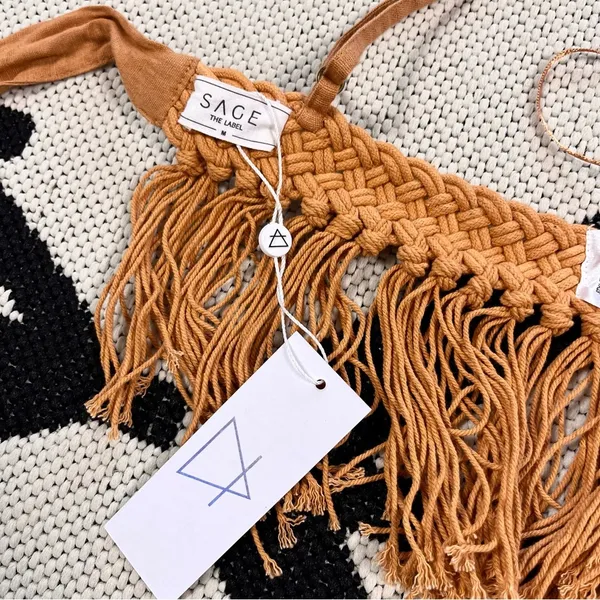 Sage The Label Giulia Boho Fringe Hem Crop Top in Rust Medium - Image 11