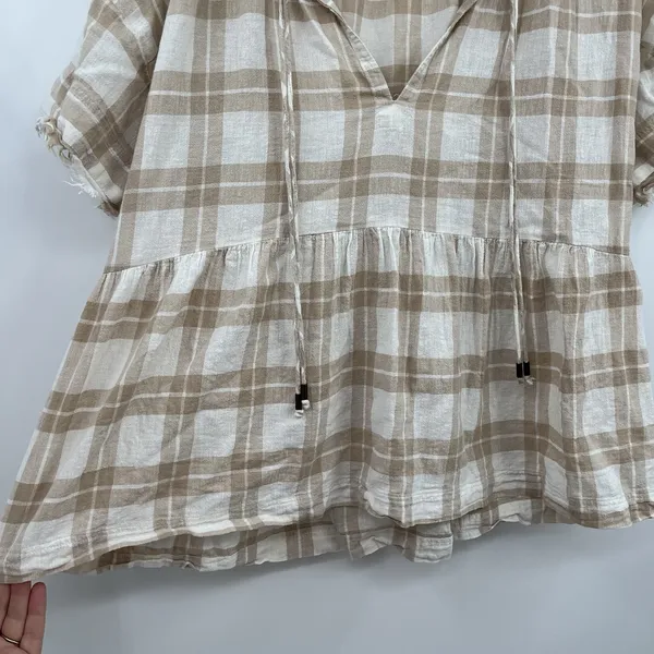 Women's Blouse Top Pilcro Anthro Plaid Gingham Bette Babydoll Boho S Relax Boxy - Image 4