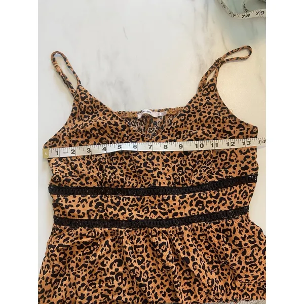 Mi Ami‎ Womens Leopard Print Cami Top Smocked Back Lace Trim Babydoll Small - Image 6