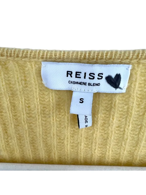 Reiss Yellow Wool Cashmere Blend Ribbed V-Neck Sweater Size Small Quiet Luxury - Image 8