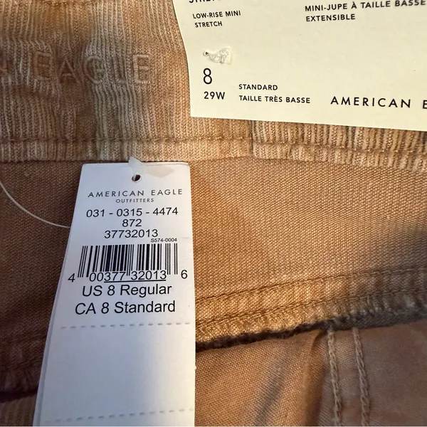 American Eagle Y2K Super Low Rise Corduroy Mini Skirt Womens 8 NWT Tan Stretch - Image 7
