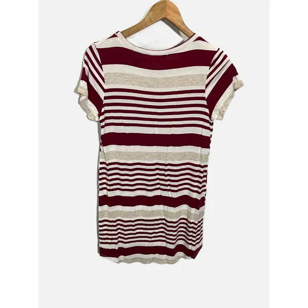 Wasabi + Mint Shirt Dress Womens Small Burgundy Striped Casual Crew Neck Mini - Image 4