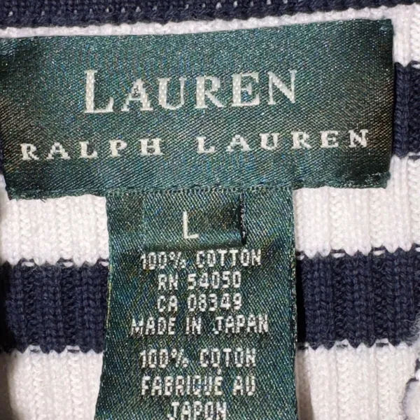 VTG LAUREN Ralph Lauren Navy White Striped Turtleneck Sweater Size L 100% Cotton - Image 3