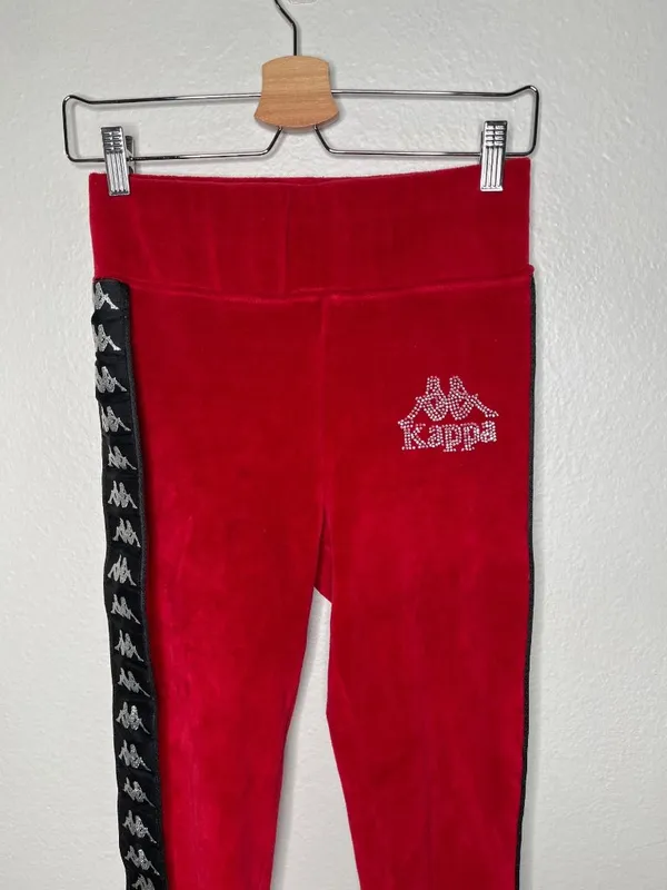 Kappa Womens Red Velour banda Rhinestone Logo Track Pants Size L - Image 2