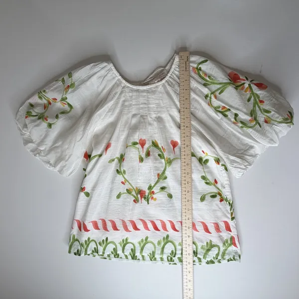 NWT Banjanan‎ Oana Puff Sleeve Top XS Watermelon Wat Artsy Silk Blend Cottage - Image 14
