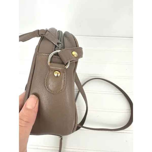 Vintage Etienne Aigner Crossbody Small Bag Purse Taupe Leather‎ Logo Zip Earthy - Image 11