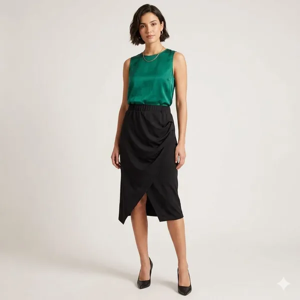 Halara Skirt Women's Med Black Midi Ruched Asymmetric Office Work Professional - Image 10