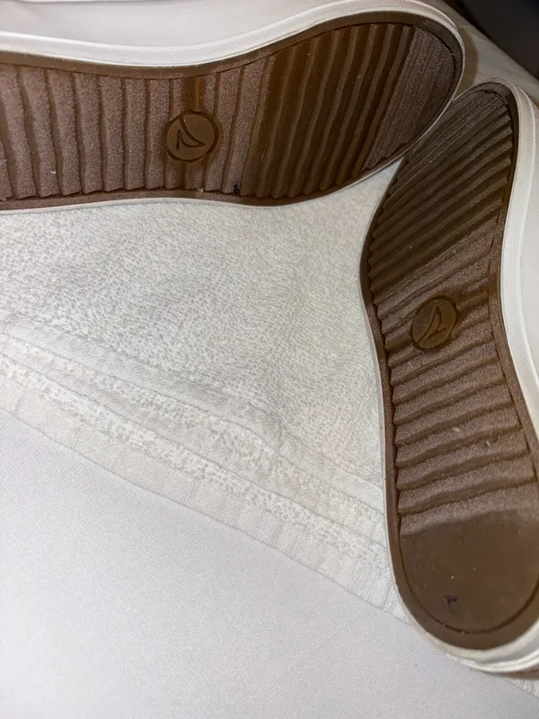 Sperry White Canvas Boat Shoe w/Tan Leather Accents Bermuda Beach style Size 6.5 - Image 5