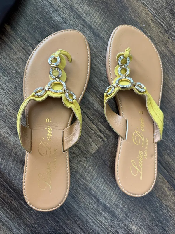 Luisa D’Oris Italy Yellow Crystal-Accent T-Strap Sandals - Image 3