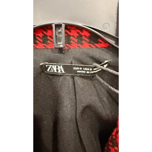 Zara Women Blazer Romper Small Red Black Houndstooth Long Sleeve Button Front - Image 5