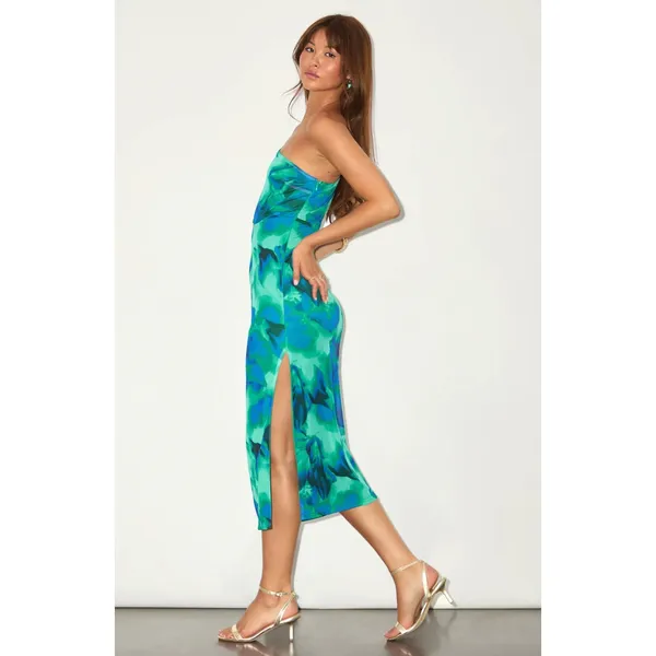 Lulus Ismerida Green Blue Abstract Mesh One Shoulder Midi Dress Party XS NWT - Image 5