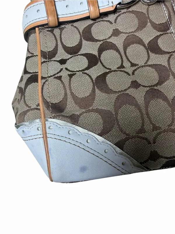 Coach Signature Hampton Buckle Belted Satchel Y2K Blue Leather Jacquard Bag - Image 2