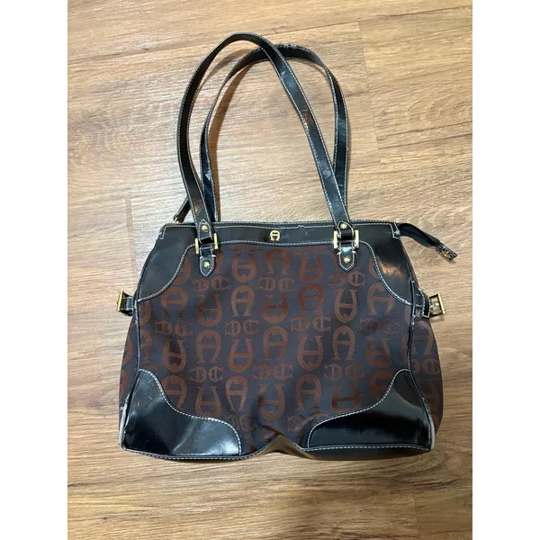 Etienne Aigner Monogram Shoulder Bag Brown Black Tote Purse AS IS Read - Image 5