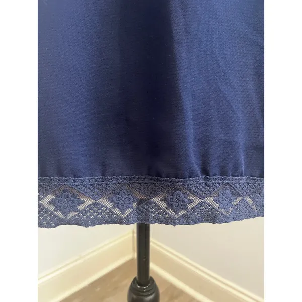 Skies Are Blue Petal Sleeve Lace Hem Blouse Large V-Neck Navy Blue Office Minimalist Feminine - Image 3