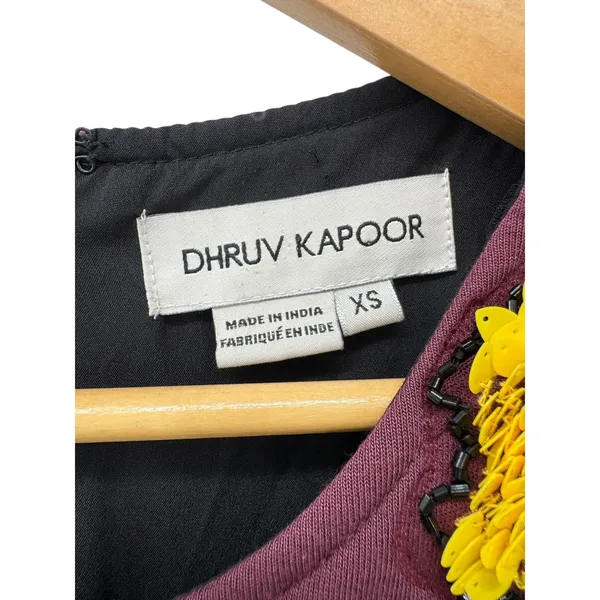 Dhruv Kapoor 3D Floral Applique‎ Mini Dress XS Burgundy Sleeveless Embellished - Image 3