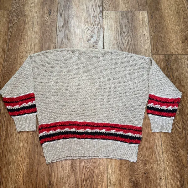 Vintage Rafaella Linen Cotton Knit Sweater Cream Red Striped Boat Neck sz Large - Image 4