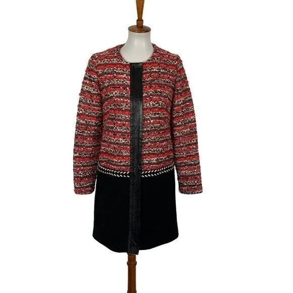 Milly Jacket 2 Black Red Textured Tweed Blazer Workwear Party - Image 2