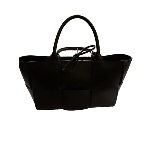Women’s Woven Black PU Leather Tote Bag Shoulder Handbag Faux Leather - Image 2