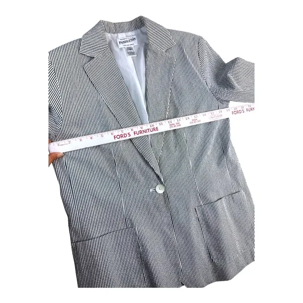 Pendleton Womens Gray White Seersucker Striped One Button Blazer Jacket M Summer - Image 4