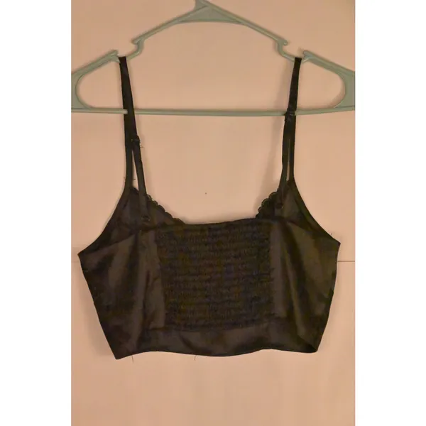 Women's DNA STUDIO Black Satin Lace Trim Crop Top S - Image 2