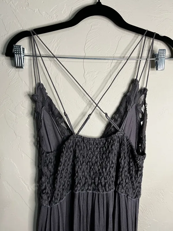 Free People FP One Adella Asymetrical Gray Purple Lace‎ Whimsy Mini Dress - Image 11