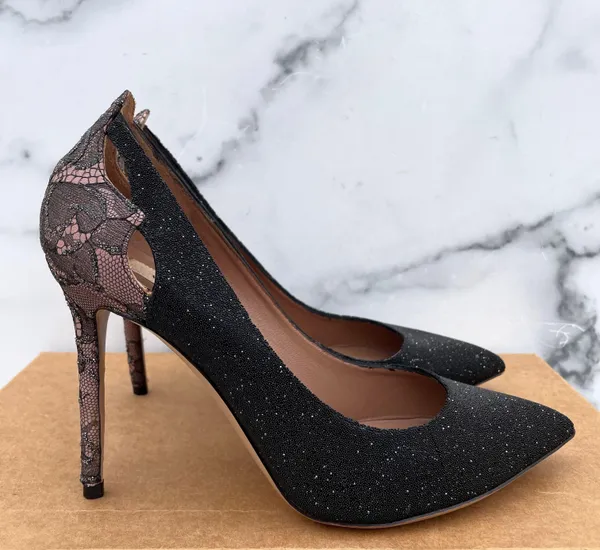 Valentino lace and caviar crystal pumps heels size IT 38.5 US 8.5 - Image 7