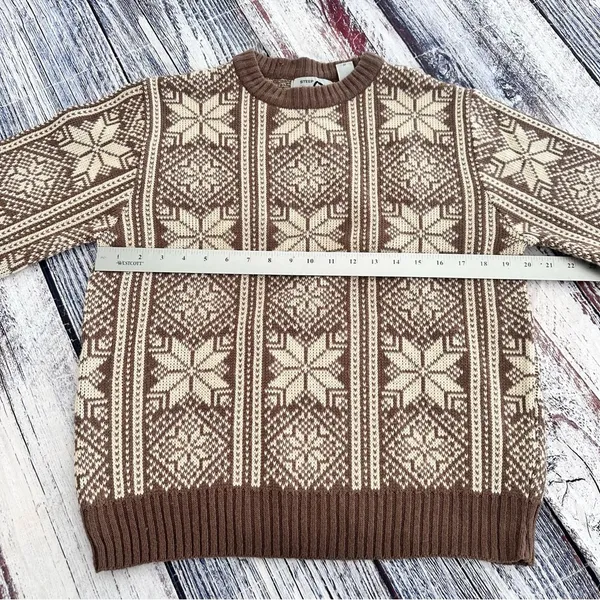 Vintage “Steep Slopes” Snowflake Sweater Tan Size M - Image 6