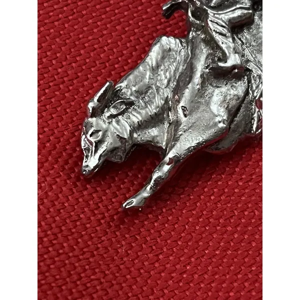 Pewter Bucking Bronco Rodeo Cowboy Bolo Slide Hat Lapel Pin - Image 3