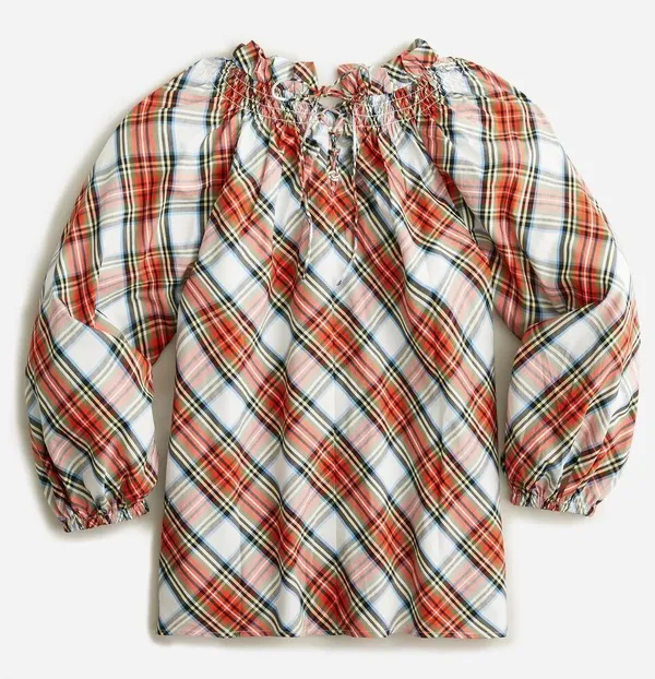 J.Crew Tartan Plaid Smocked Neck Popover Blouse Sz.XS - Image 2