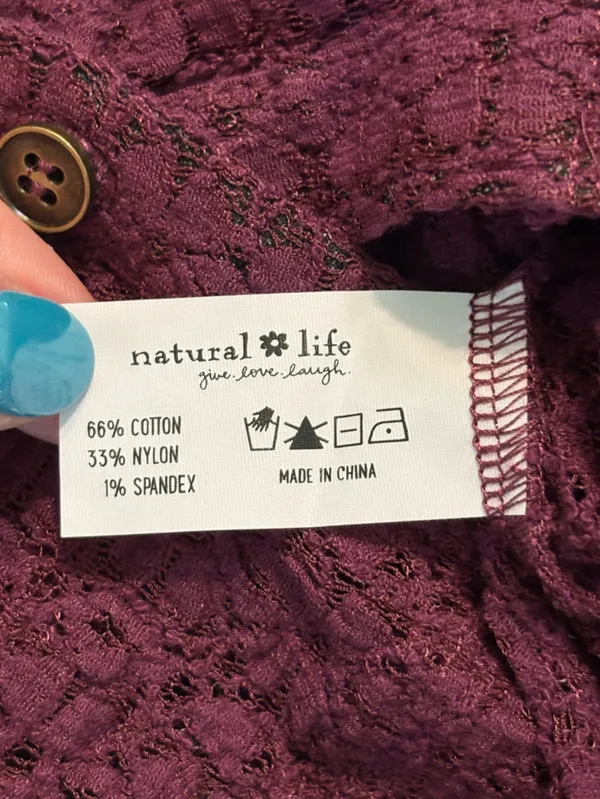 NATURAL LIFE Plum Lace Knit Button-Down Shirt size Large - Image 6