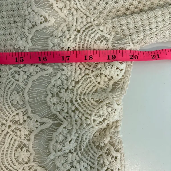 ANDTHEWHY Womens Cream Waffle Knit Lace Panel Long‎ Sleeve Top Small - Image 7