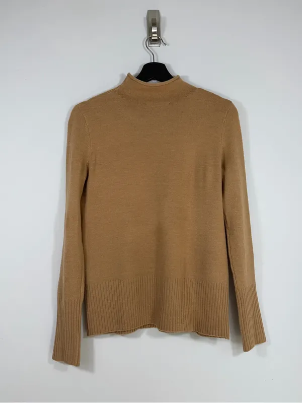 French Connection Camel Mock Neck Ribbed Sweater Women’s M Minimalist - Image 2