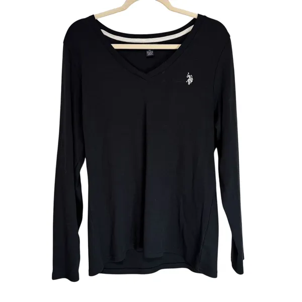 US Polo Assn Womens Black V Neck Long‎ Sleeve Classic Fit T Shirt Size XL - Image 2