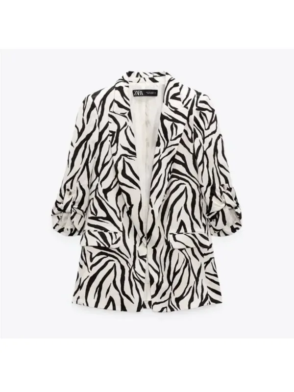 ZARA Black & White Zebra-Print Oversized Blazer - Image 3