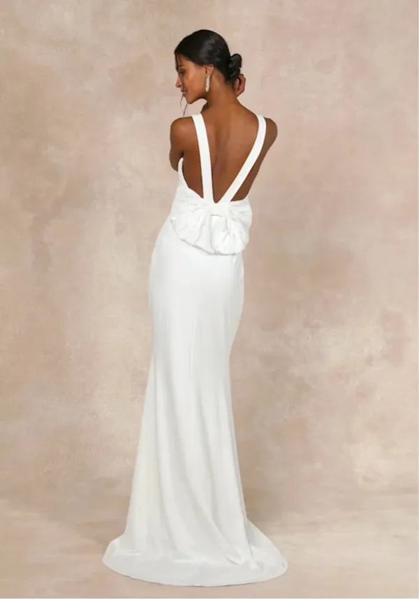 Lulus Dress White Maxi backless pearl bow - Image 2