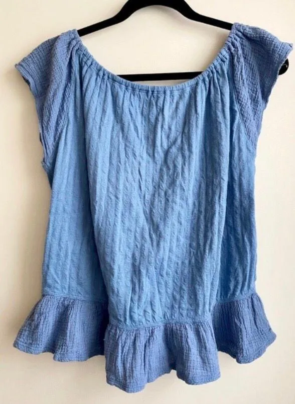 Lucky Brand Blue Button Down Ruffle Tank 100% Cotton - Image 2
