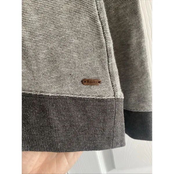 Roots Canada Raglan Micro‎ Stripe Sweatshirt Womens Size S Grey Pullover Cotton - Image 5