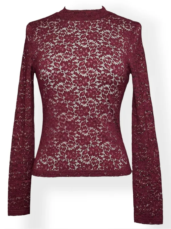 SÉZANE Taori Long Sleeve Lace Blouse, Red, FR38/US6 - Image 10