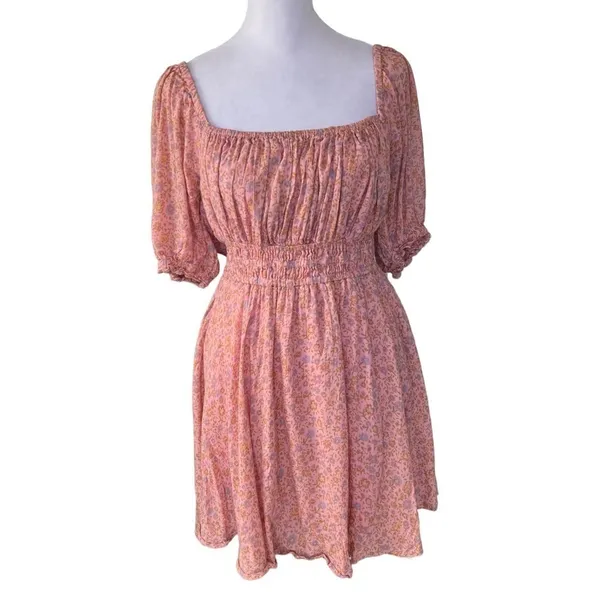 Spell - Rae Floral Puff Sleeve Cottagecore Mini Dress in Dusty Pink Sz L - Image 4