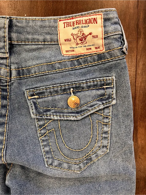 TRUE RELIGION Billie Mid-Rise Straight Jeans Light Blue Wash Womens 28x31 - Image 7