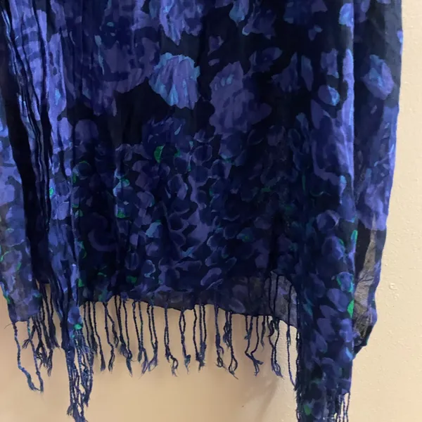 Womens Semi Sheer Scarf Black & Blue Floral Print 65x25 65” Long 25” Wide - Image 2