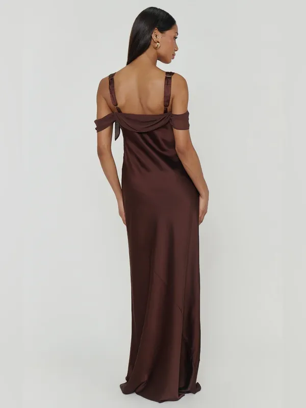 NWT Show Me Your Mumu Bella Maxi Dress size XL Chocolate Brown Luxe Satin - Image 3